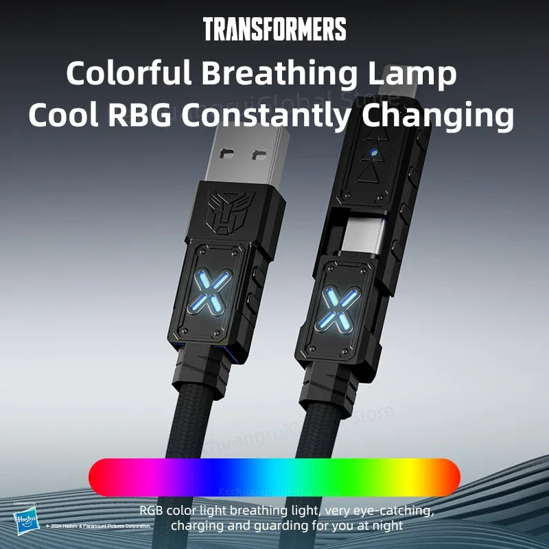 Transformers PD 240W Metal Nylon USB Charger Cable for iPhone 16 15 14 13 Pro Max 5A Fast Charging Data Cord 2M Braided Wire RGB