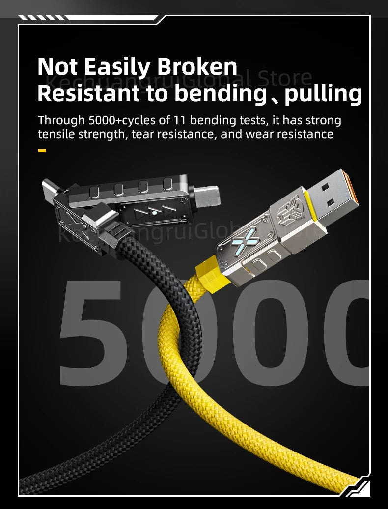 Transformers PD 240W Metal Nylon USB Charger Cable for iPhone 16 15 14 13 Pro Max 5A Fast Charging Data Cord 2M Braided Wire RGB