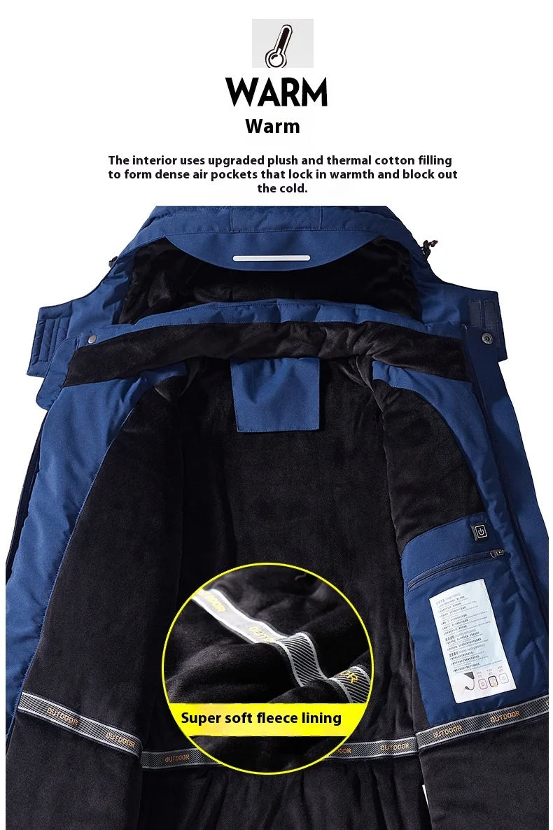 Intelligent Heating Jacket Men Women Electric Thermal Warm Winter Coat Charging Heated Windproof Outdoor Sports Skiing Jacket