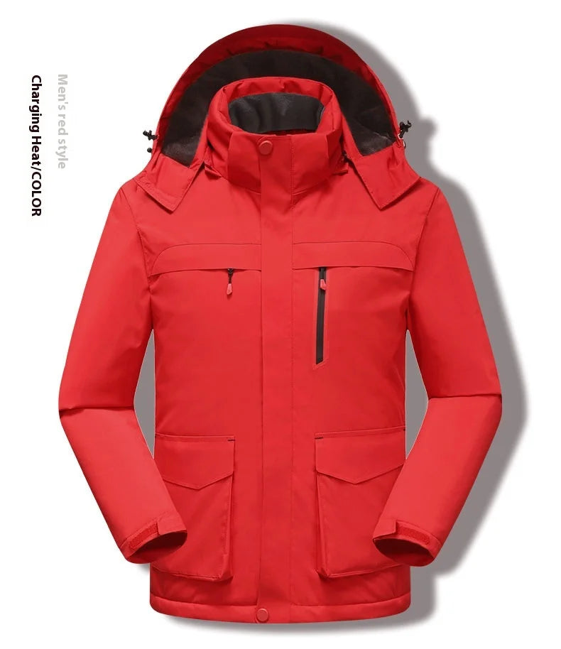 Intelligent Heating Jacket Men Women Electric Thermal Warm Winter Coat Charging Heated Windproof Outdoor Sports Skiing Jacket