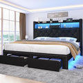 Size Bed Frame, Linen Storage Headboard with LED Light amp Charging Station, Upholstered Platform Bed with 2 Storage Drawers, S