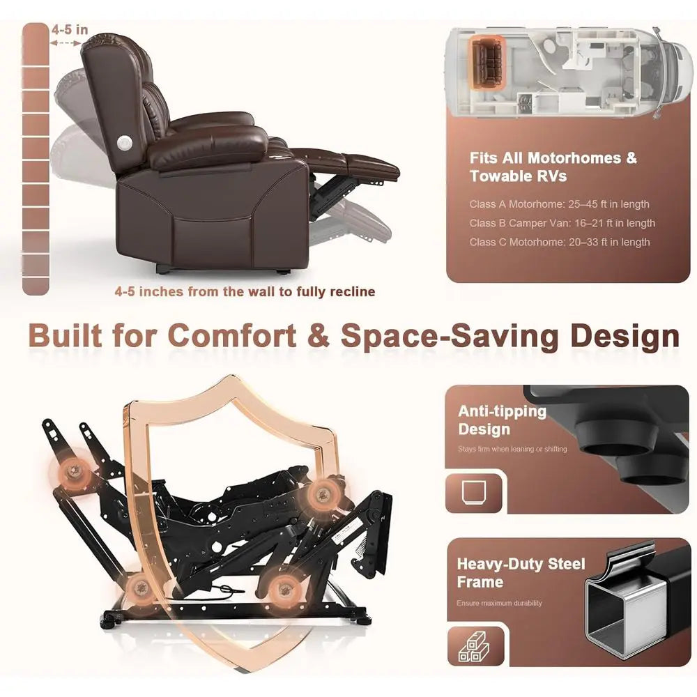 Home Theater Reclining Loveseat with USB, Cup Holders, Storage Pockets, Brown