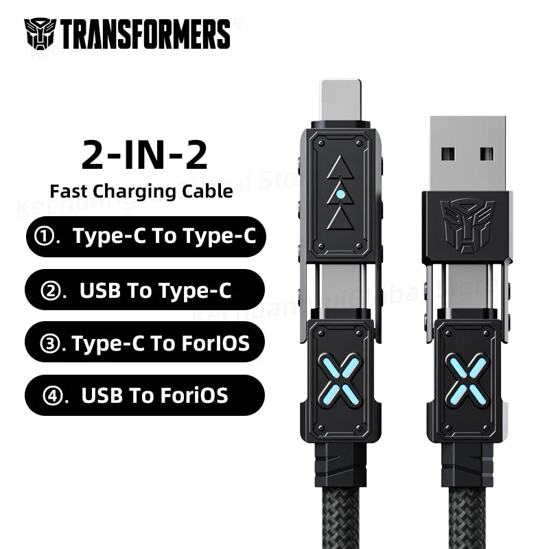 Transformers PD 240W Metal Nylon USB Charger Cable for iPhone 16 15 14 13 Pro Max 5A Fast Charging Data Cord 2M Braided Wire RGB