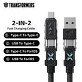 Transformers PD 240W Metal Nylon USB Charger Cable for iPhone 16 15 14 13 Pro Max 5A Fast Charging Data Cord 2M Braided Wire RGB