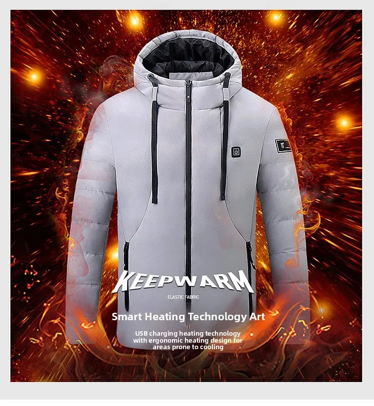 Smart Heating Cotton Jacket for Men with USB Hood Electric Thermal Constant Temperature Clothing Warm Polyester Inner Fabric