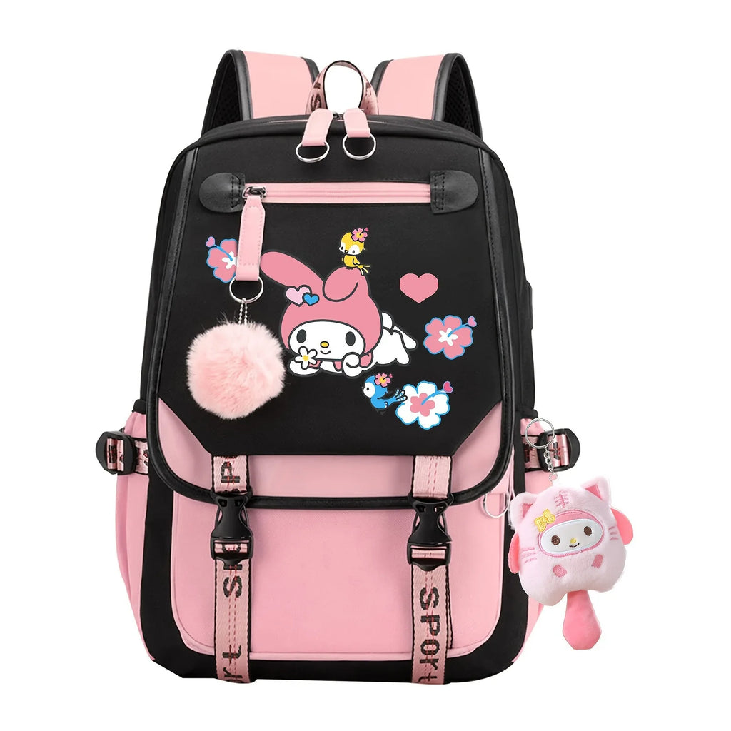Kuromi Cartoon Backpack Hello Kitty Large Capacity Cute Laptop Travel Bag Shoulder Handbag for Student