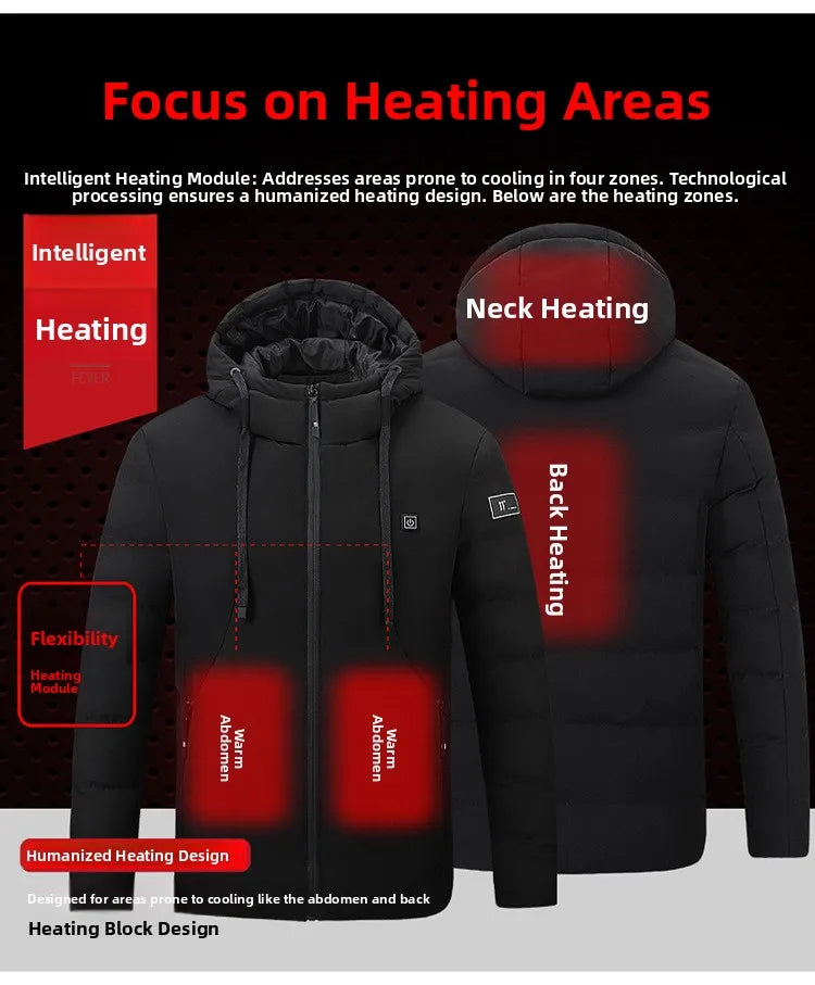 Smart Heating Cotton Jacket for Men with USB Hood Electric Thermal Constant Temperature Clothing Warm Polyester Inner Fabric