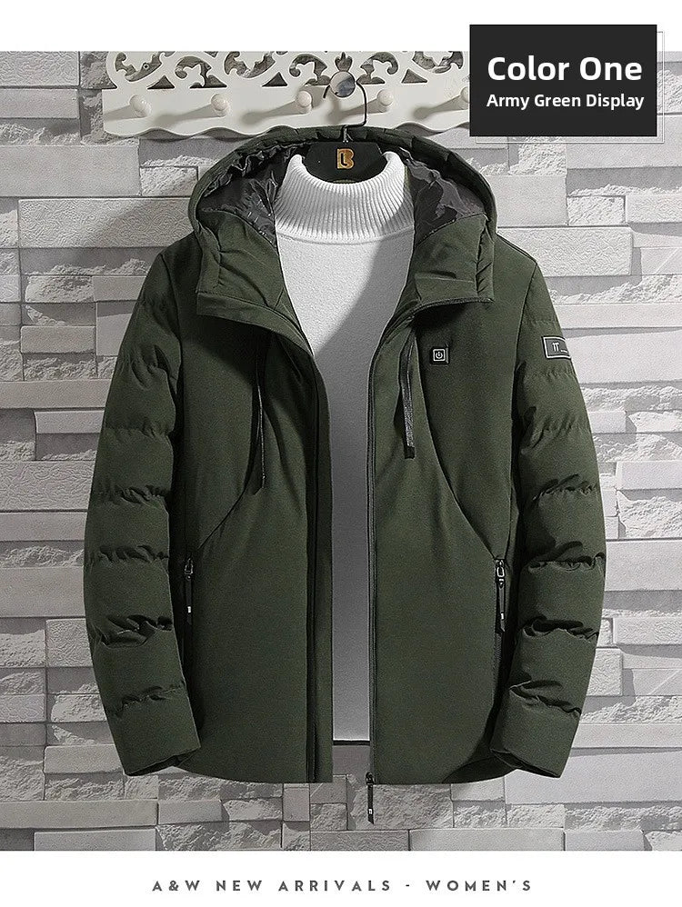 Smart Heating Cotton Jacket for Men with USB Hood Electric Thermal Constant Temperature Clothing Warm Polyester Inner Fabric