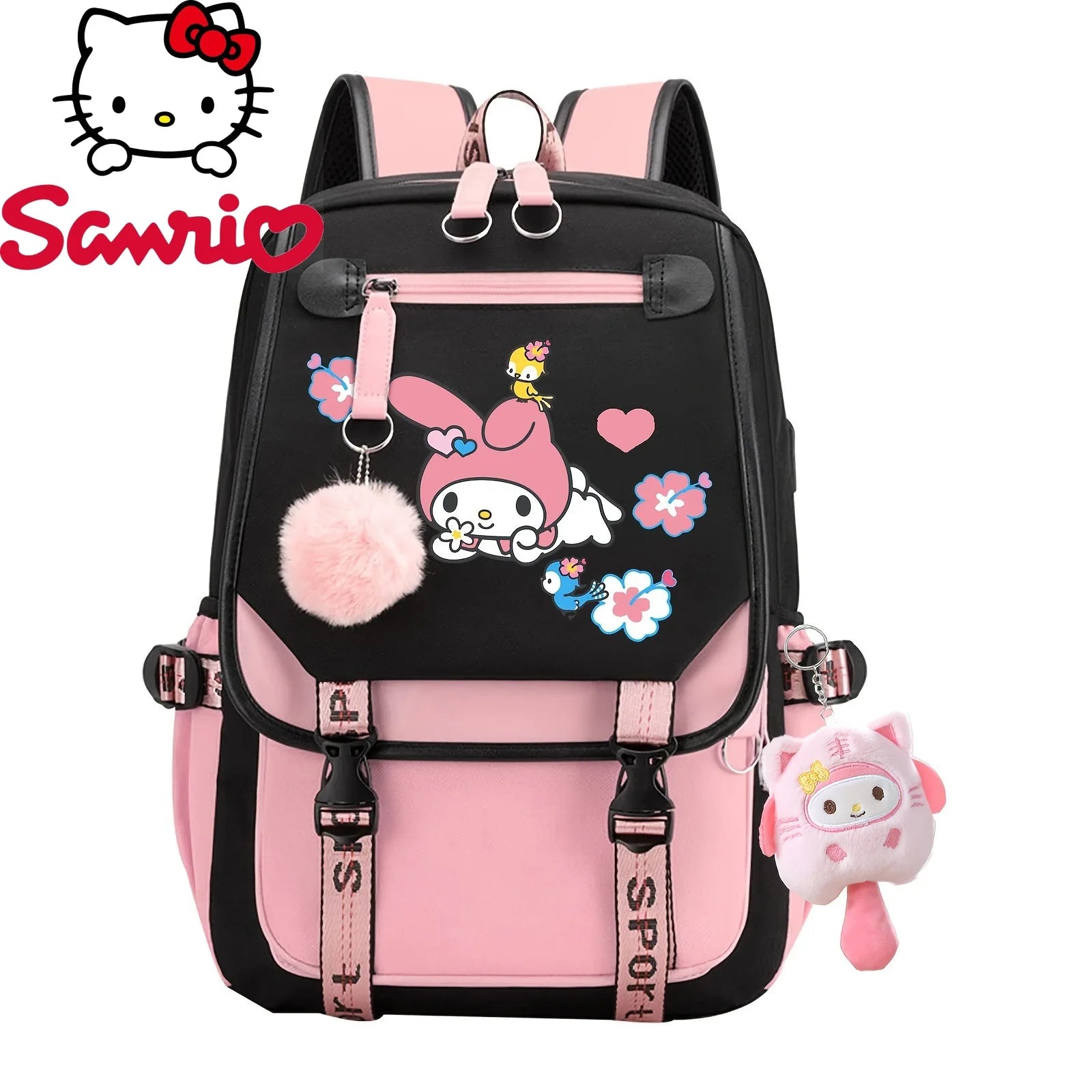 Kuromi Cartoon Backpack Hello Kitty Large Capacity Cute Laptop Travel Bag Shoulder Handbag for Student