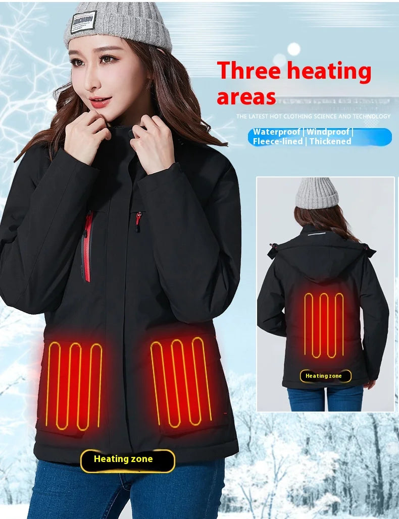 Intelligent Heating Jacket Men Women Electric Thermal Warm Winter Coat Charging Heated Windproof Outdoor Sports Skiing Jacket