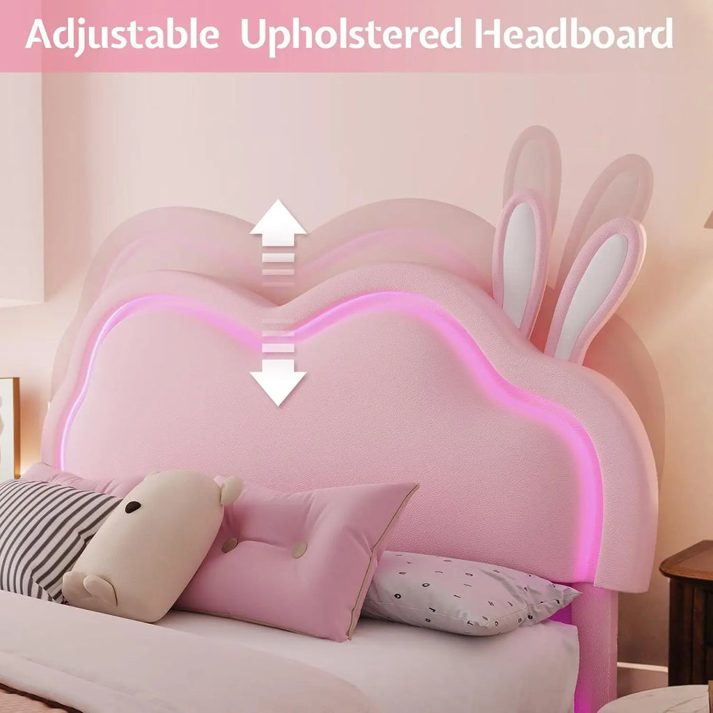 Floating Full Bed Frame with Adjustable RGB LED Headboard, Leather Upholstered Platform Bed, Customized