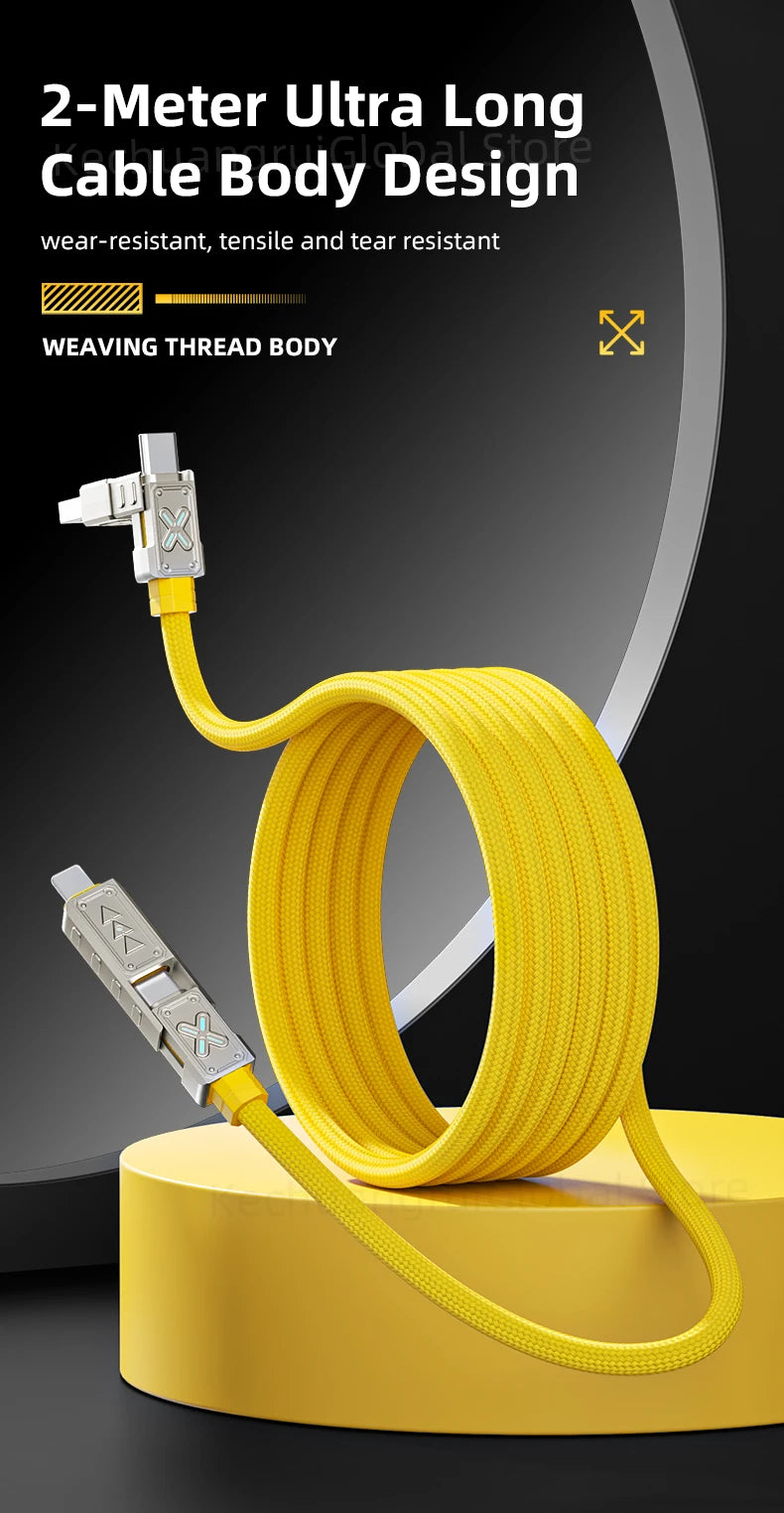 Transformers PD 240W Metal Nylon USB Charger Cable for iPhone 16 15 14 13 Pro Max 5A Fast Charging Data Cord 2M Braided Wire RGB