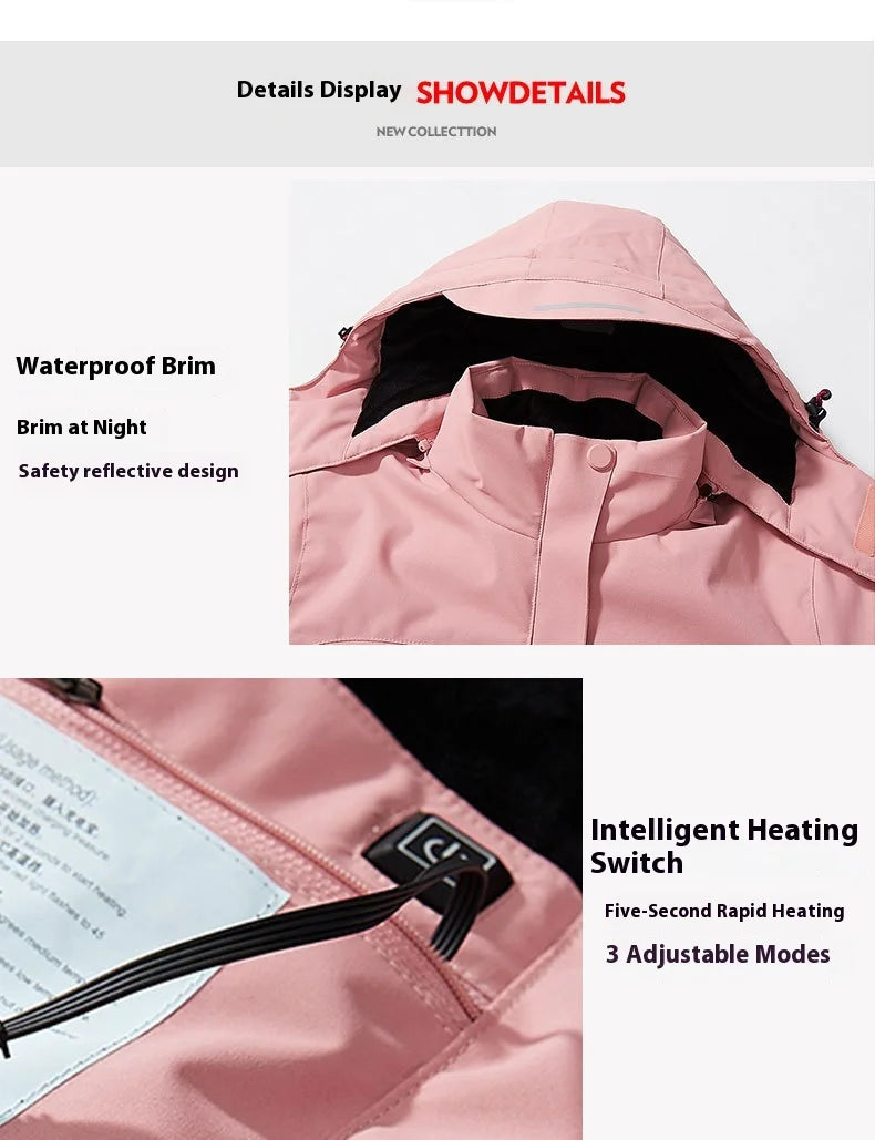 Intelligent Heating Jacket Men Women Electric Thermal Warm Winter Coat Charging Heated Windproof Outdoor Sports Skiing Jacket