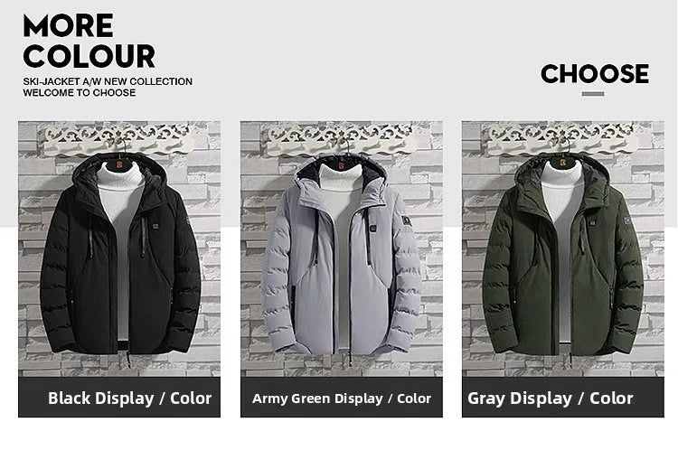 Smart Heating Cotton Jacket for Men with USB Hood Electric Thermal Constant Temperature Clothing Warm Polyester Inner Fabric