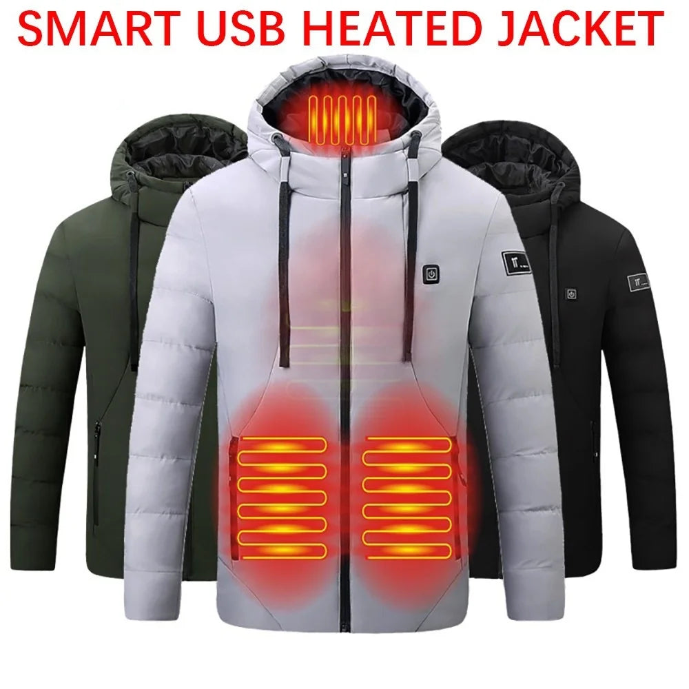 Smart Heating Cotton Jacket for Men with USB Hood Electric Thermal Constant Temperature Clothing Warm Polyester Inner Fabric