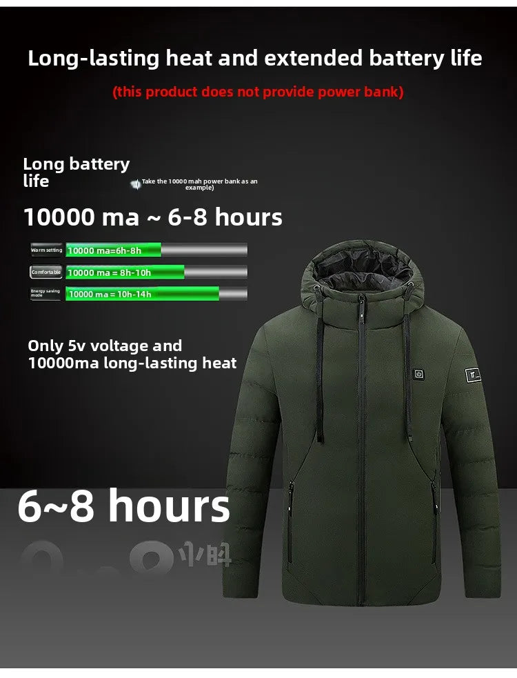 Smart Heating Cotton Jacket for Men with USB Hood Electric Thermal Constant Temperature Clothing Warm Polyester Inner Fabric