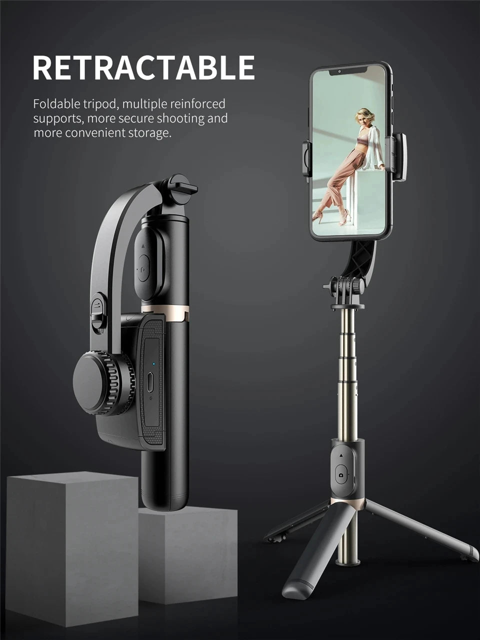 2025 NEW Gimbal Stabilizer Selfie Stick Foldable Wireless Tripod with Bluetooth Shutter Monopod for IOS Android