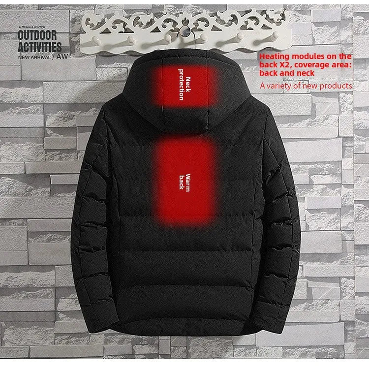 Smart Heating Cotton Jacket for Men with USB Hood Electric Thermal Constant Temperature Clothing Warm Polyester Inner Fabric