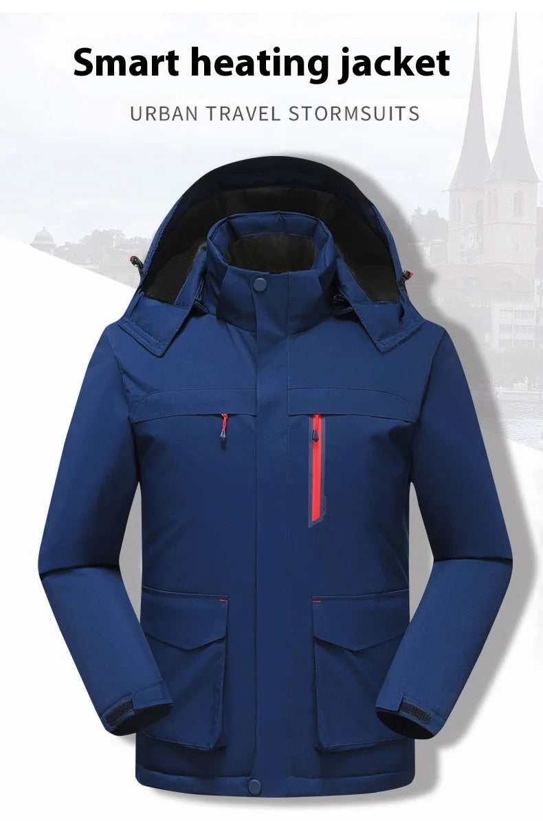Intelligent Heating Jacket Men Women Electric Thermal Warm Winter Coat Charging Heated Windproof Outdoor Sports Skiing Jacket