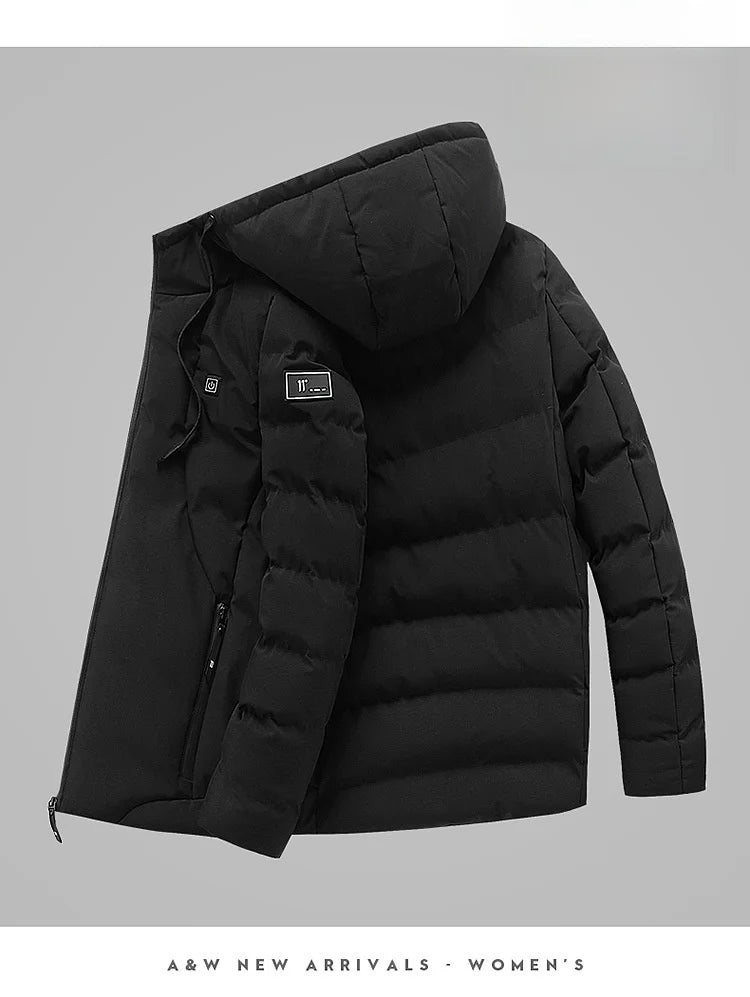 Smart Heating Cotton Jacket for Men with USB Hood Electric Thermal Constant Temperature Clothing Warm Polyester Inner Fabric