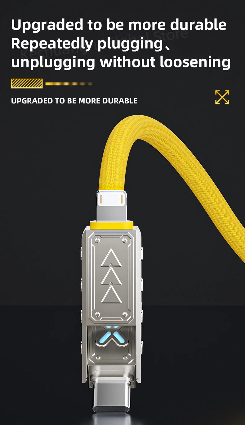 Transformers PD 240W Metal Nylon USB Charger Cable for iPhone 16 15 14 13 Pro Max 5A Fast Charging Data Cord 2M Braided Wire RGB