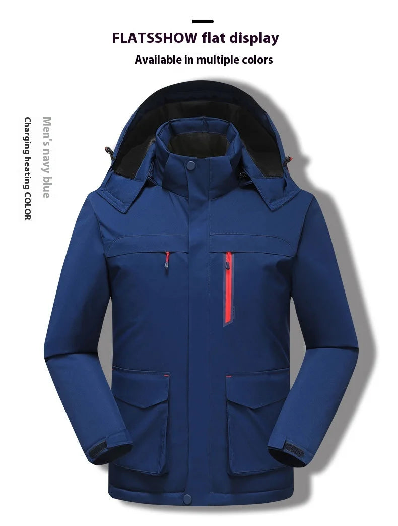 Intelligent Heating Jacket Men Women Electric Thermal Warm Winter Coat Charging Heated Windproof Outdoor Sports Skiing Jacket