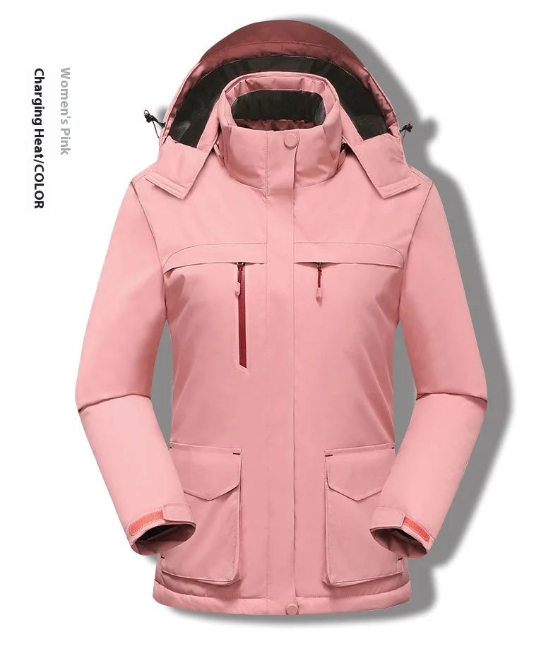 Intelligent Heating Jacket Men Women Electric Thermal Warm Winter Coat Charging Heated Windproof Outdoor Sports Skiing Jacket