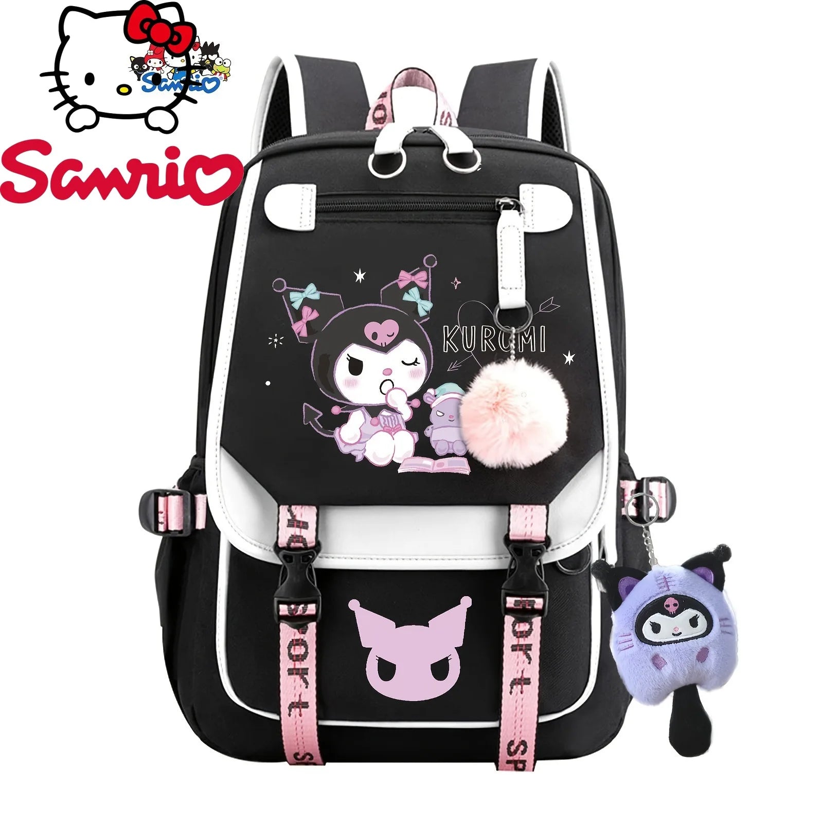 Kuromi Cartoon Backpack Hello Kitty Large Capacity Cute Laptop Travel Bag Shoulder Handbag for Student