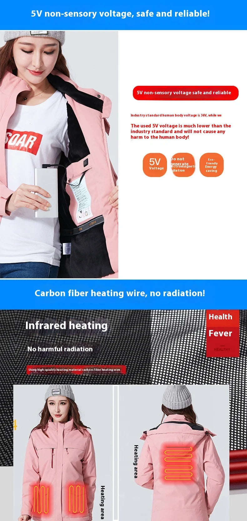 Intelligent Heating Jacket Men Women Electric Thermal Warm Winter Coat Charging Heated Windproof Outdoor Sports Skiing Jacket