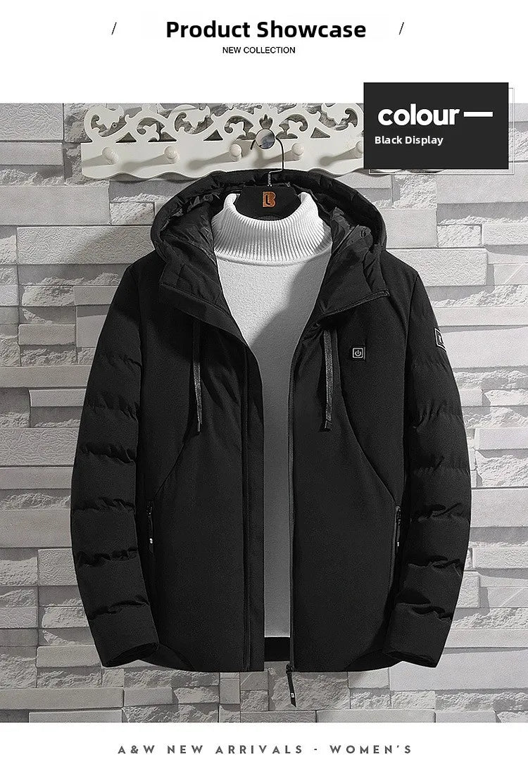 Smart Heating Cotton Jacket for Men with USB Hood Electric Thermal Constant Temperature Clothing Warm Polyester Inner Fabric