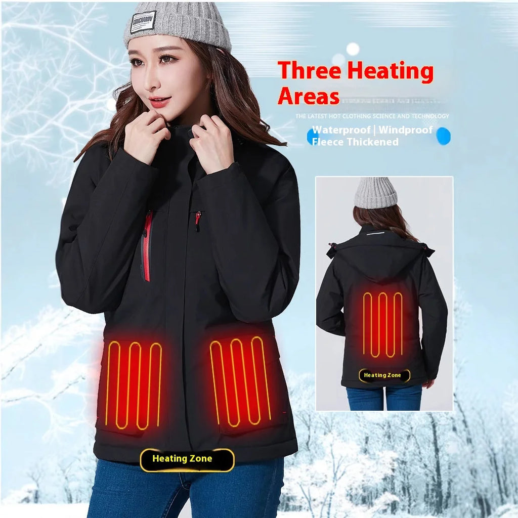 Intelligent Heating Jacket Men Women Electric Thermal Warm Winter Coat Charging Heated Windproof Outdoor Sports Skiing Jacket
