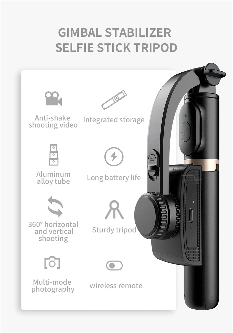2025 NEW Gimbal Stabilizer Selfie Stick Foldable Wireless Tripod with Bluetooth Shutter Monopod for IOS Android