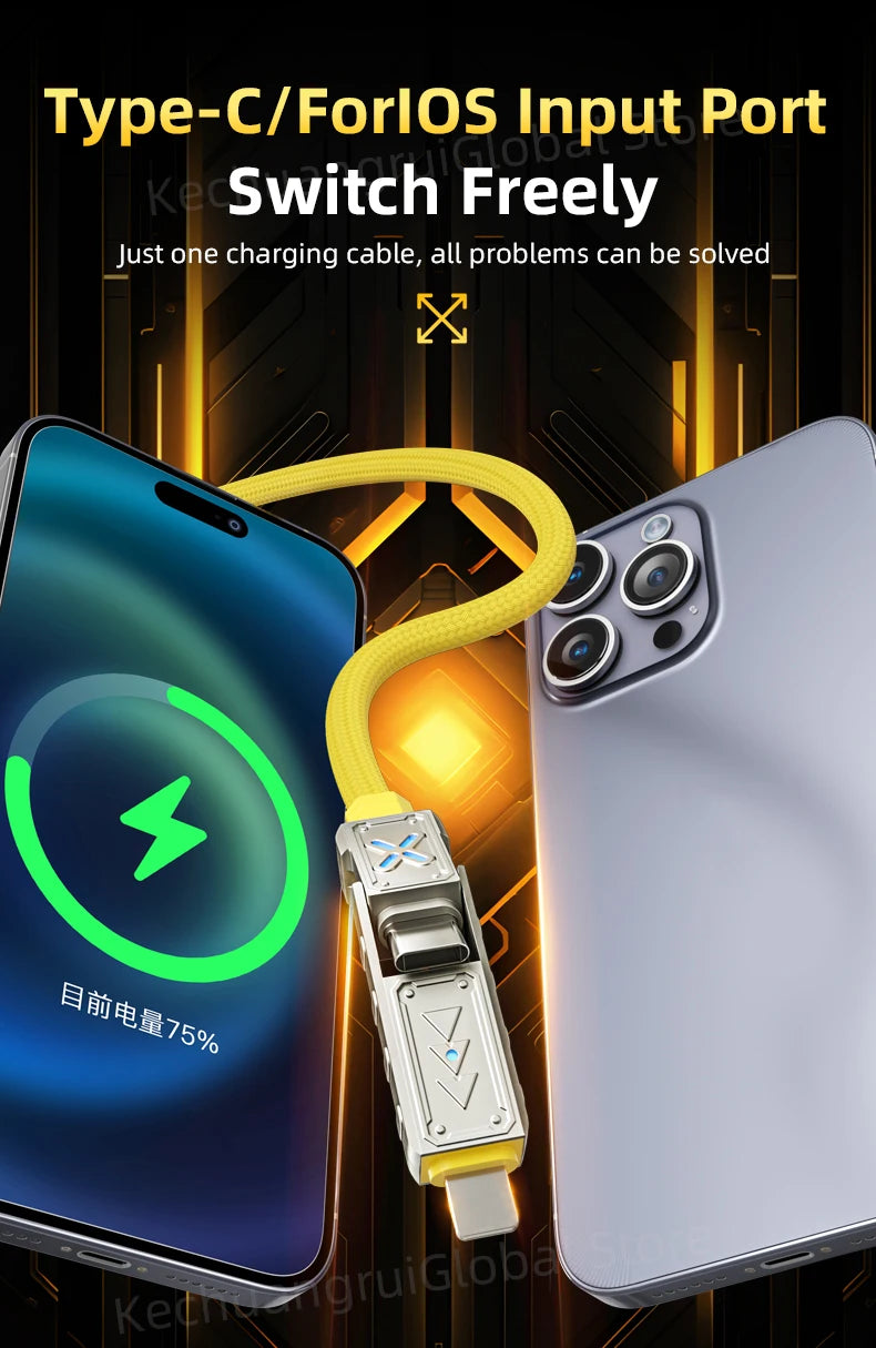 Transformers PD 240W Metal Nylon USB Charger Cable for iPhone 16 15 14 13 Pro Max 5A Fast Charging Data Cord 2M Braided Wire RGB