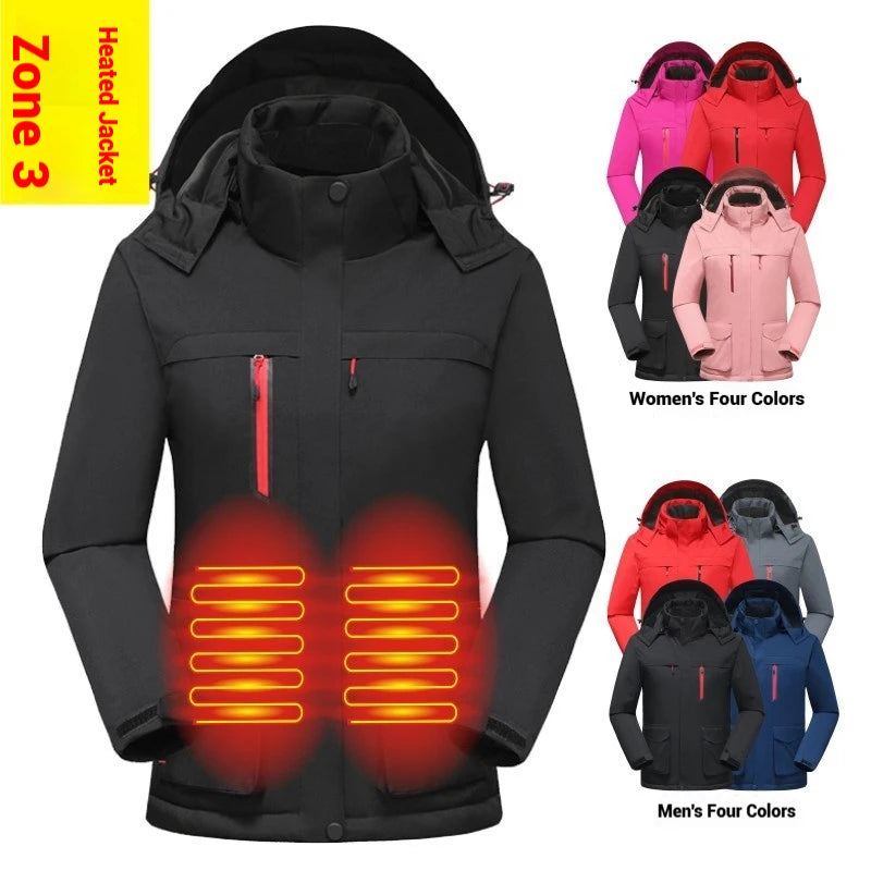 Intelligent Heating Jacket Men Women Electric Thermal Warm Winter Coat Charging Heated Windproof Outdoor Sports Skiing Jacket