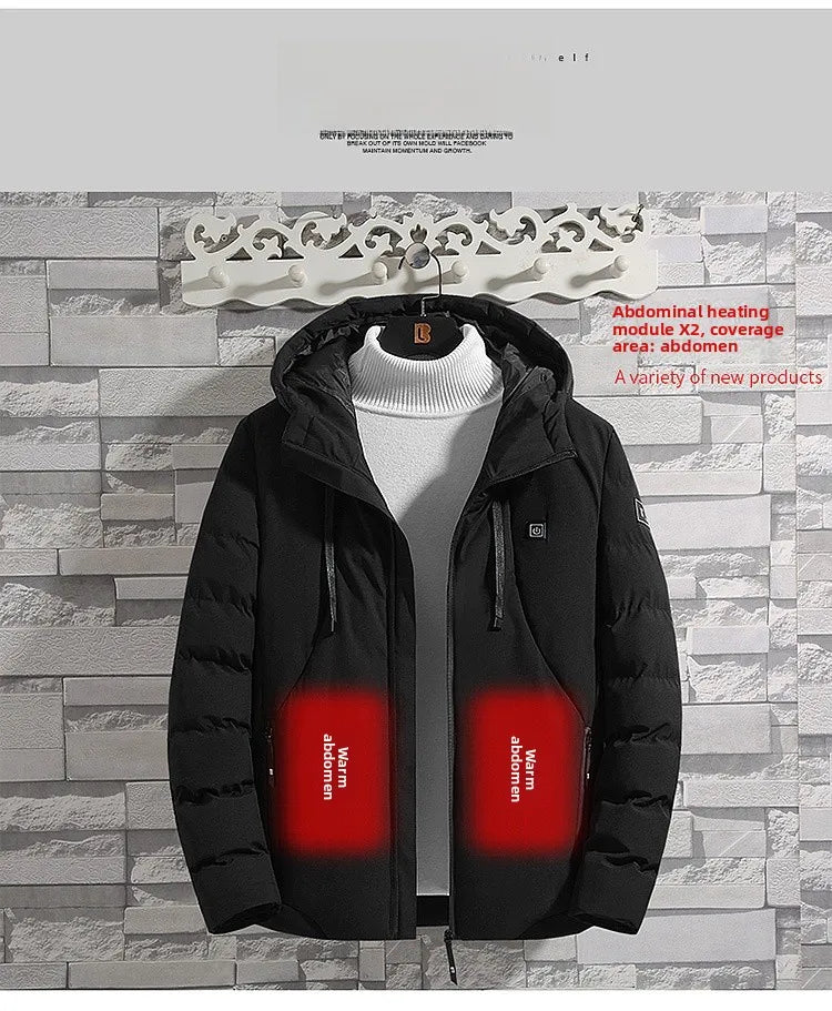 Smart Heating Cotton Jacket for Men with USB Hood Electric Thermal Constant Temperature Clothing Warm Polyester Inner Fabric