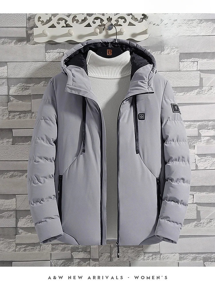 Smart Heating Cotton Jacket for Men with USB Hood Electric Thermal Constant Temperature Clothing Warm Polyester Inner Fabric