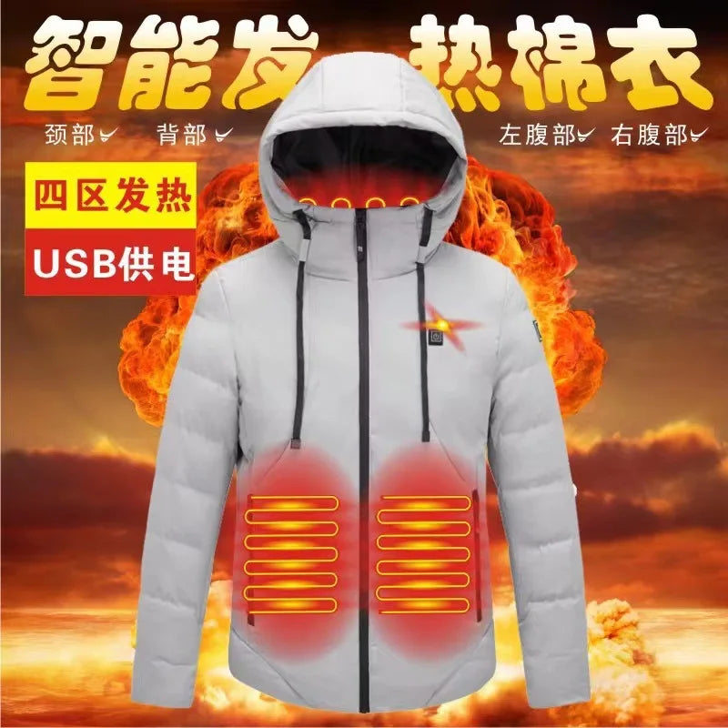 Smart Heating Cotton Jacket for Men with USB Hood Electric Thermal Constant Temperature Clothing Warm Polyester Inner Fabric