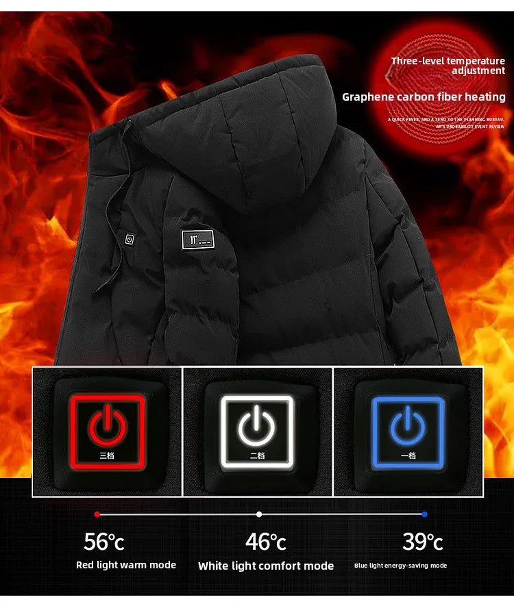 Smart Heating Cotton Jacket for Men with USB Hood Electric Thermal Constant Temperature Clothing Warm Polyester Inner Fabric