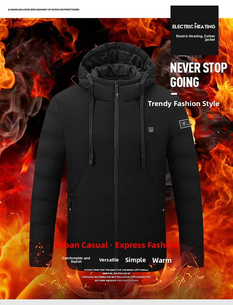 Smart Heating Cotton Jacket for Men with USB Hood Electric Thermal Constant Temperature Clothing Warm Polyester Inner Fabric
