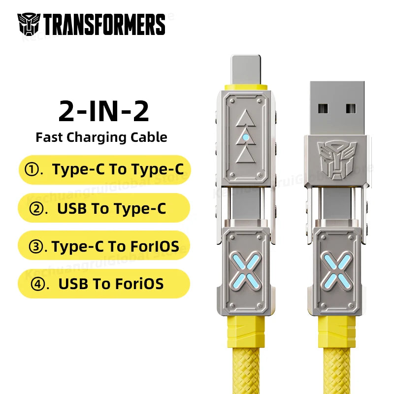 Transformers PD 240W Metal Nylon USB Charger Cable for iPhone 16 15 14 13 Pro Max 5A Fast Charging Data Cord 2M Braided Wire RGB