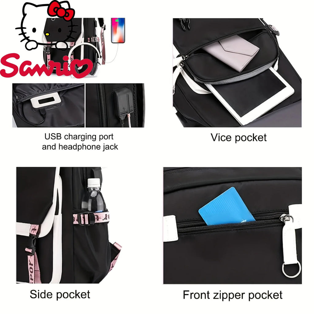 Kuromi Cartoon Backpack Hello Kitty Large Capacity Cute Laptop Travel Bag Shoulder Handbag for Student